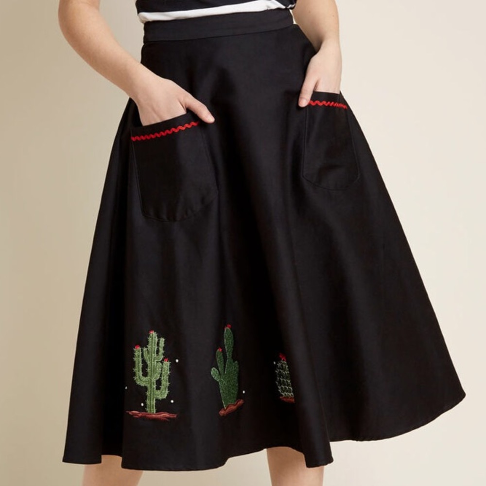 Collectif 50s Style Cactus Midi Skirt UK6 US2 NWOT